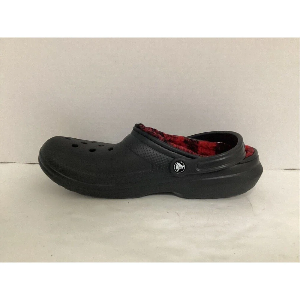 crocs men 13 black classic lined checkered 210738-001